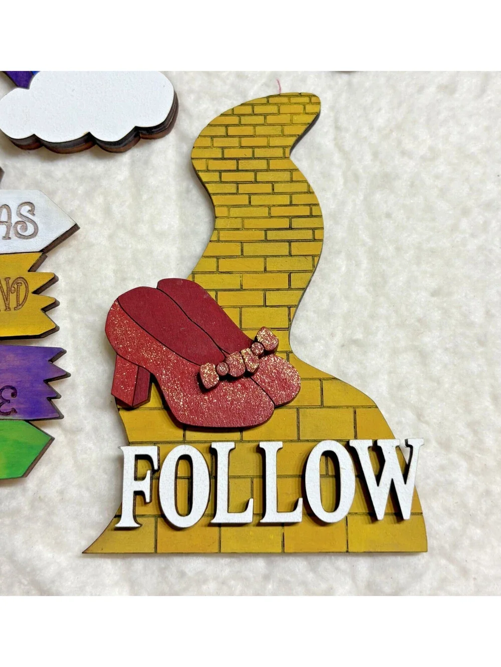 lot of 7 Pcs Wizard of Oz Tiered Tray Decor Set Wooden Signs - hand painted OOAK